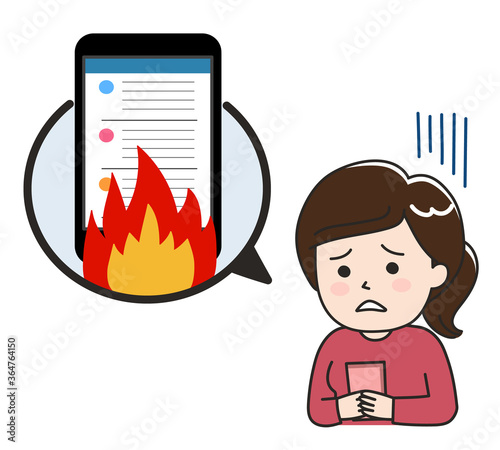 Woman was criticized heavily at social media. Vector illustration isolated on white background.