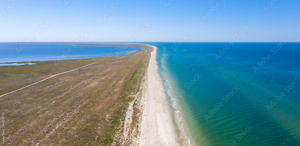 sandy beach on the seashore, view from above