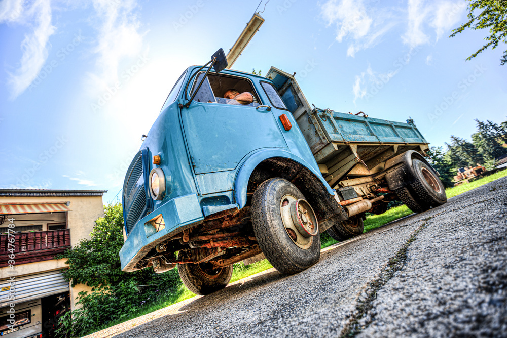 Blue italian truck stands on a street Blue italian truck stands on a street