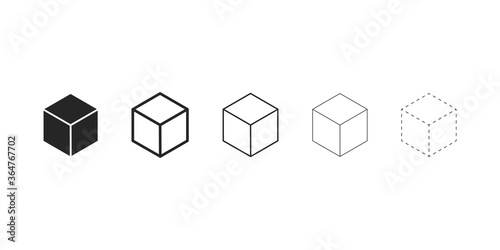 Cube icons set. Isolated square bold and outline box. Dashed and dotted cube collection. Empty transparent blocks in linear design. Empty container sign. Vector EPS 10. photo