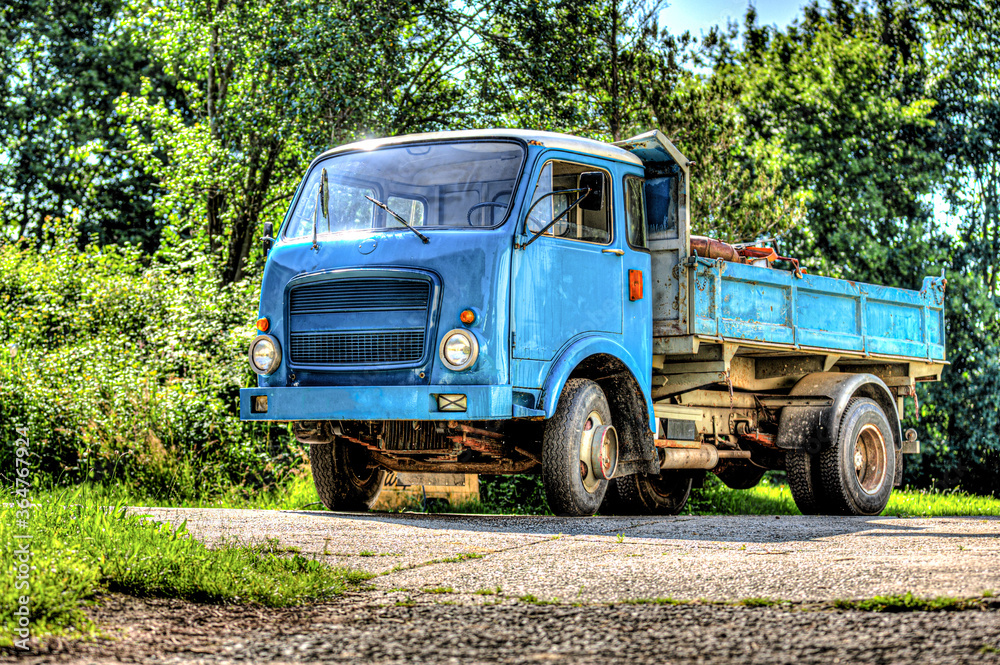 Blue italian truck stands on a street