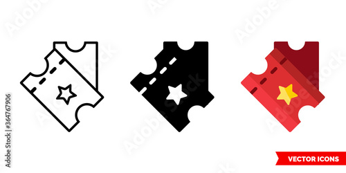 Tickets icon of 3 types. Isolated vector sign symbol.