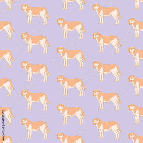 Cute standing dog repeating pattern. Happy canine vector illustration background. © LimenGD