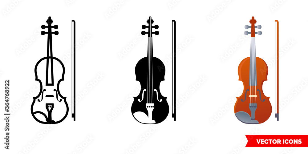 Fototapeta premium Violin icon of 3 types. Isolated vector sign symbol.