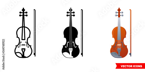 Violin icon of 3 types. Isolated vector sign symbol.