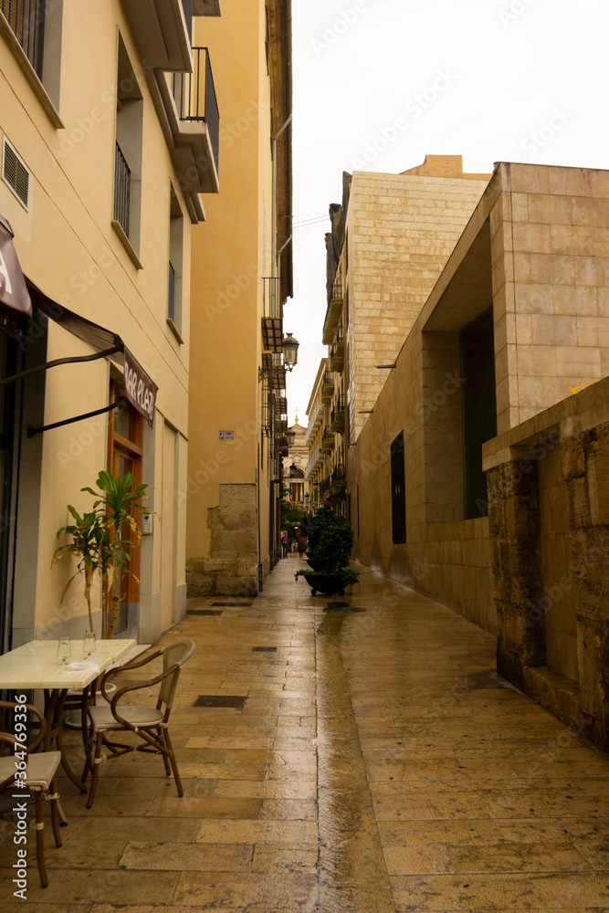 Narrow Spanish streets. Cozy Mediterranean style. City travelling.