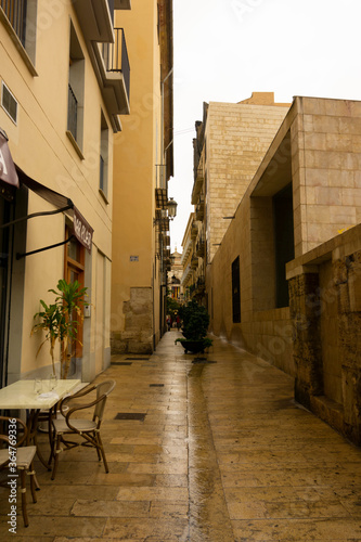 Narrow Spanish streets. Cozy Mediterranean style. City travelling.