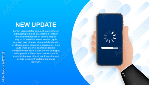 System software update, data update or synchronize with progress bar on the screen. Vector stock Illustration