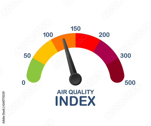 Air quality index. Educational scheme with excessive quantities of substances or gases in environment. Vector stock illustration.