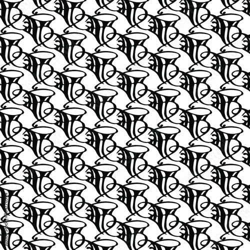 Vector abstract transparent ornament convoluted  black and white seamless pattern background tile 