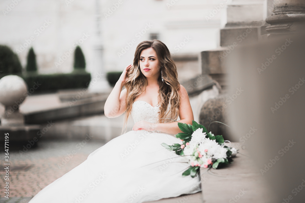 Beautiful fashion bride in wedding dress posing Beautiful fashion bride in wedding dress posing