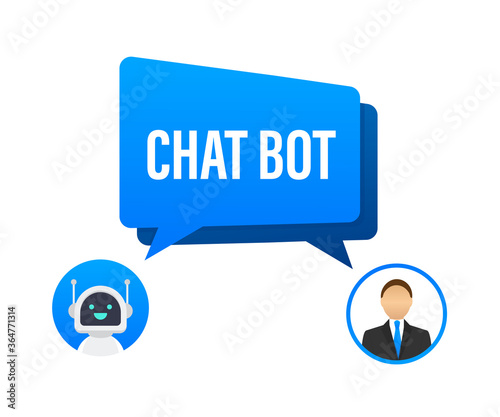 Chat Bot Using Laptop Computer, Robot Virtual Assistance Of Website Or Mobile Applications. Voice support service bot. Online support bot. Vector illustration.
