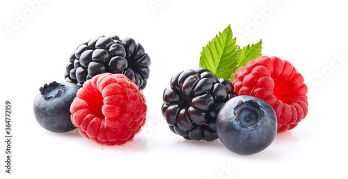 Raspberry, blueberry, blackberry on white background