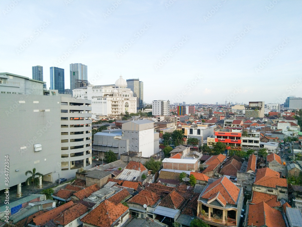 surabaya, east java, Indonesia, July 12, 2020: view of a high-rise building from above in the city of surabaya
