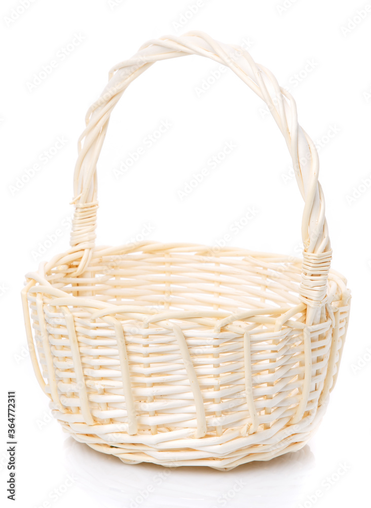 Beautiful handmade wicker basket isolated on white. Beautiful handmade wicker basket isolated on white.