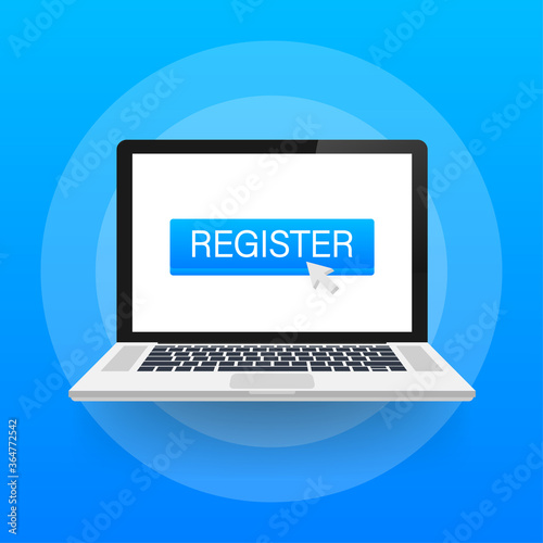 Register now with cursor button. Internet icon. Pointer click icon. Vector stock illustration.