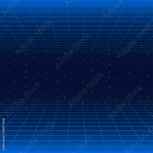 Futuristic Landscape With Styled Laser Grid. Neon Retrowave. Vector stock illustration.