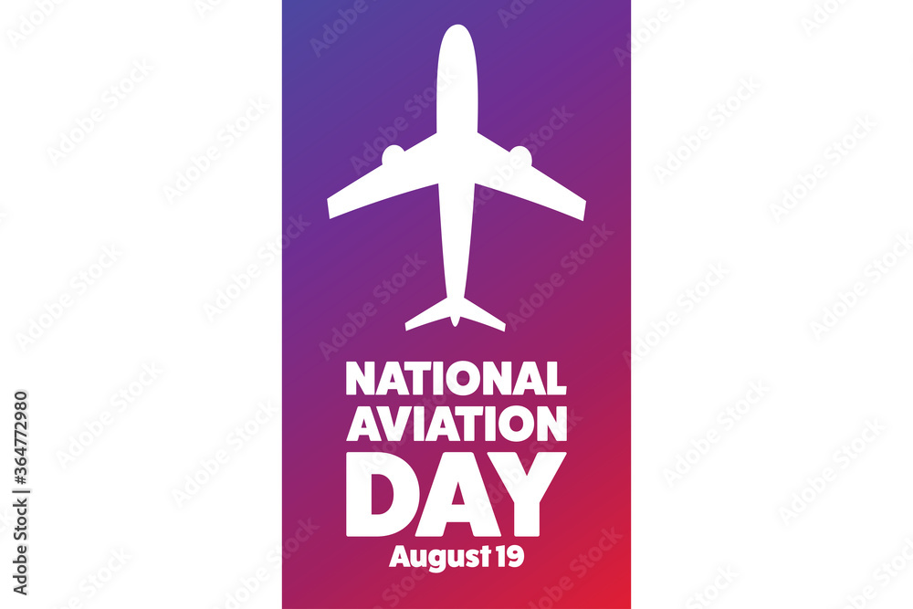 National Aviation Day. August 19. Holiday concept. Template for background, banner, card, poster with text inscription. Vector EPS10 illustration.
