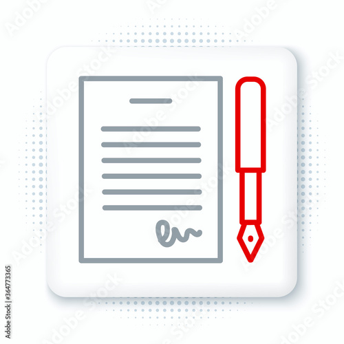 Line Marriage contract icon isolated on white background. Wedding certificate. Colorful outline concept. Vector.