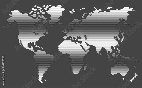 white horizontal,stripes line world map on black background, full frame pattern,vector and illustration