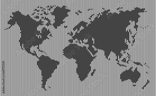 white vertical,stripes line world map,blank space land on black background, full frame pattern,vector and illustration