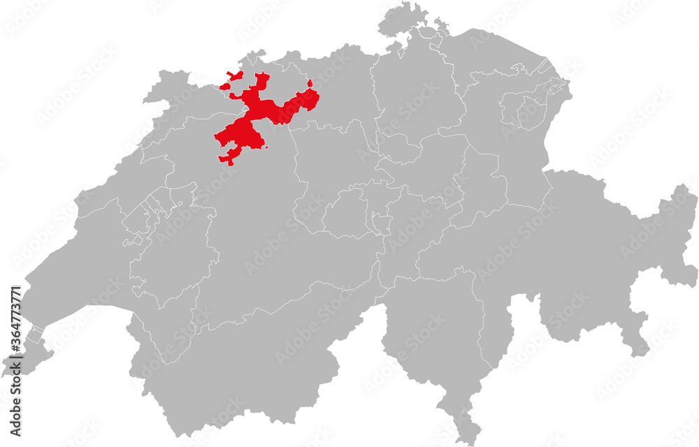 Solothurn canton isolated on Switzerland map. Gray background. Backgrounds and Wallpapers.
