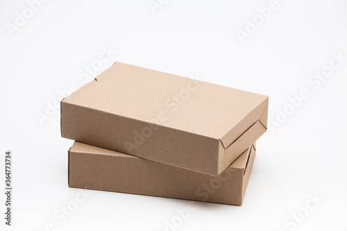 Packing cardboard boxes on white background stack or open © papii
