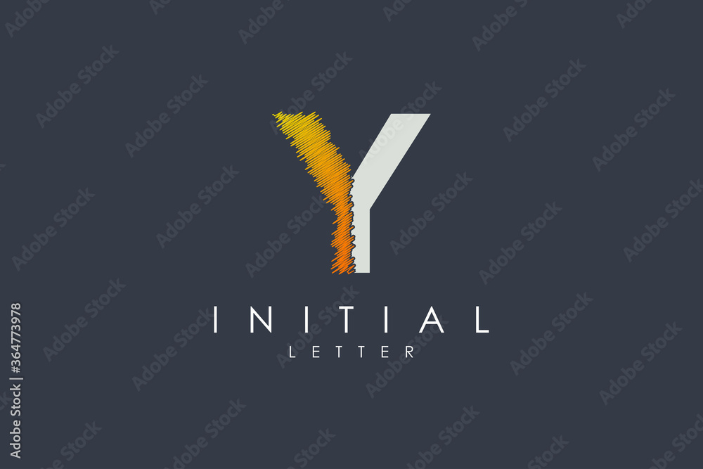 Initial Letter Y Logo. White Geometric Shape with Hand Drawn Brush Sketch Art Combination isolated on Black Background. Usable for Business and Branding Logo. Flat Vector Logo Design Template Element - obrazy, fototapety, plakaty 