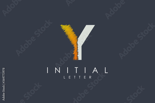 Initial Letter Y Logo. White Geometric Shape with Hand Drawn Brush Sketch Art Combination isolated on Black Background. Usable for Business and Branding Logo. Flat Vector Logo Design Template Element