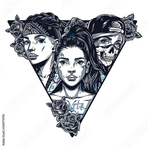 Chicano tattoo in triangle shape template