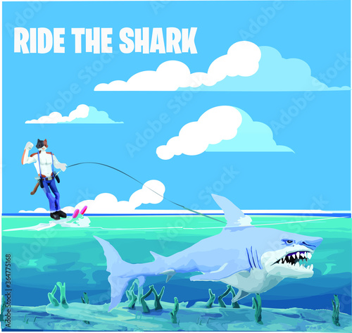 Meow muscles riding a shark popular videogame fort nite ride the shark 
