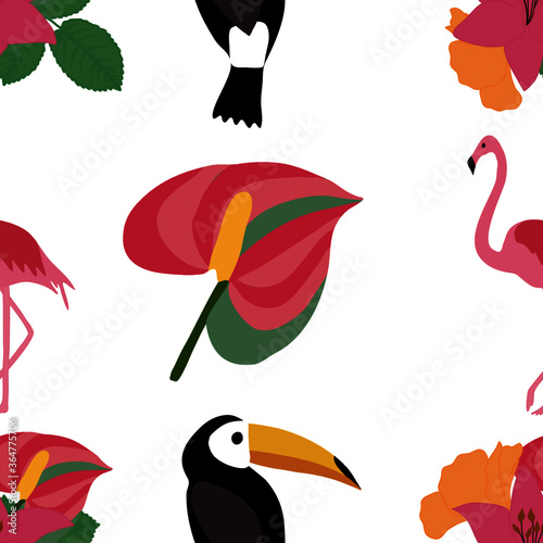 tropical parotts and flamingos, vector seamless pattern photo