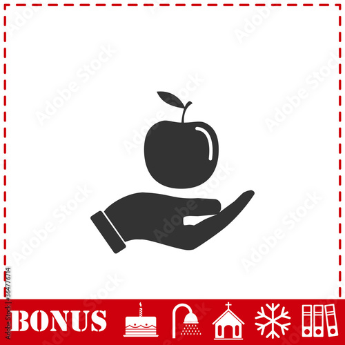 Apple in hand icon flat