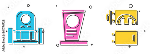 Set Grave with tombstone, Grave with tombstone and Crematorium icon. Vector.