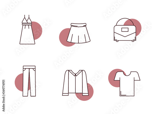 set of vector icons of clothes for instagram highligt, business icons, fashion icaons, fashion illustration, bouitique