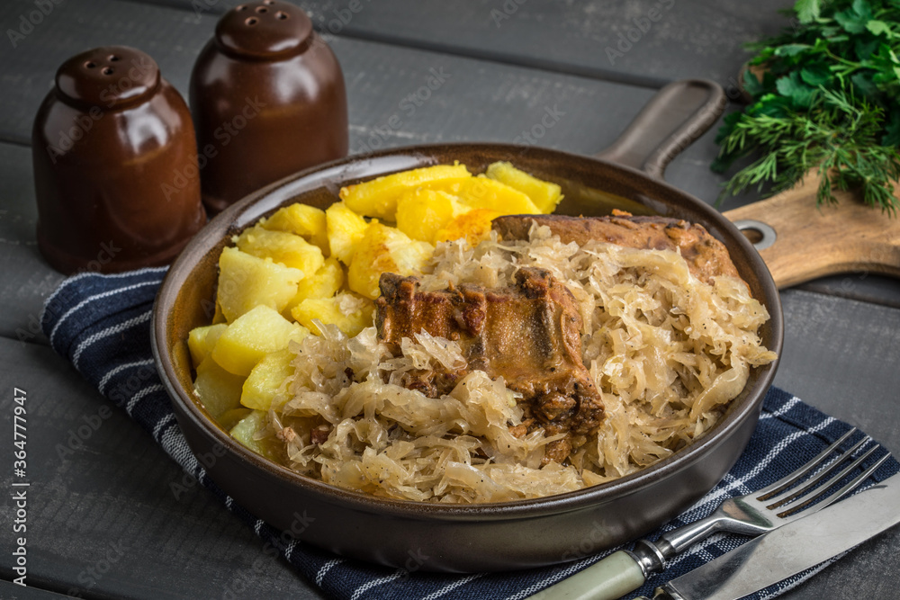 Fried ribs in sauerkraut. Fried ribs in sauerkraut.