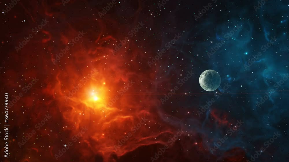 Space background. Fly through colorful nebula with planet. Elements furnished by NASA. 3D rendering Space background. Fly through colorful nebula with planet. Elements furnished by NASA. 3D rendering