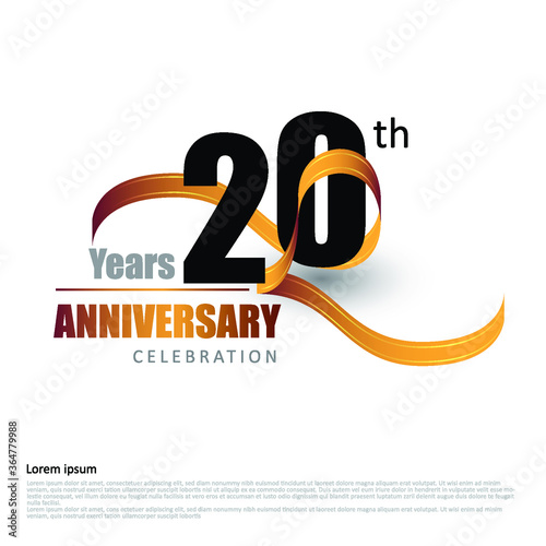 20 years anniversary logo template with ribbon. Poster template for Celebrating 100th event. Design for banner, magazine, brochure, web, invitation or greeting card. Vector illustration