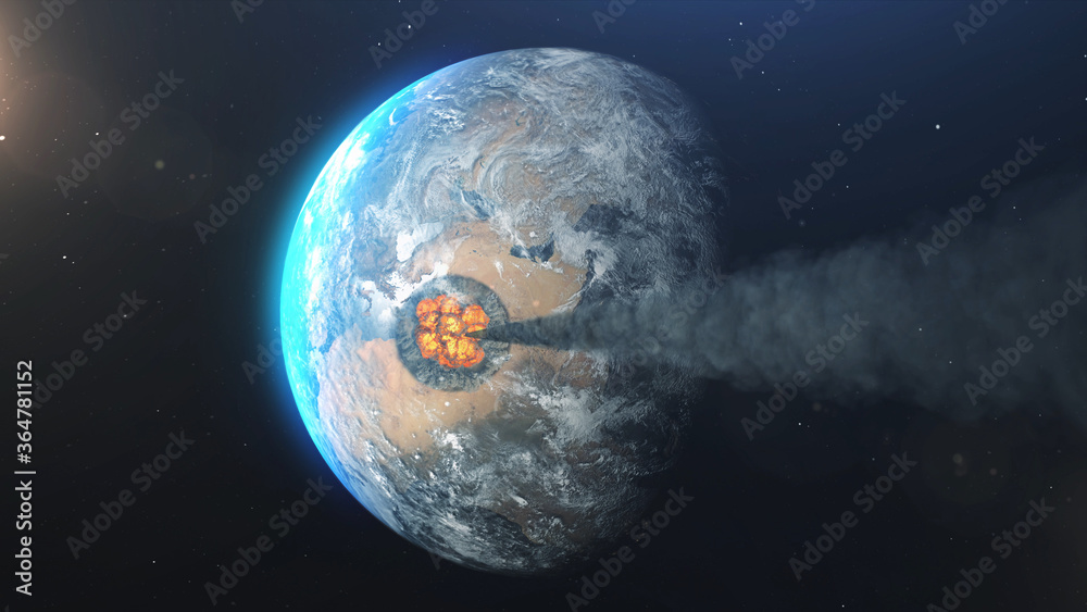 Obraz premium Asteroid Hitting Earth Creating huge explosion, Middle east 
