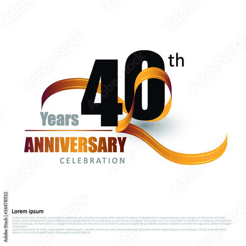 40 years anniversary logo template with ribbon. Poster template for Celebrating 100th event. Design for banner, magazine, brochure, web, invitation or greeting card. Vector illustration