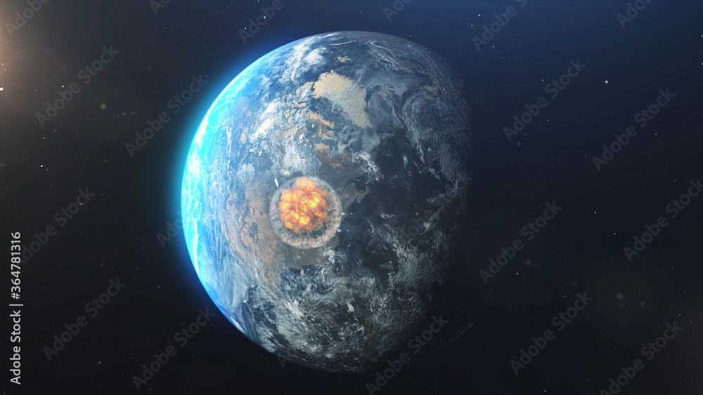 Nuclear atom Explosion over America Continent, outer space view
World fear of nuclear war concept, 3d illusration
