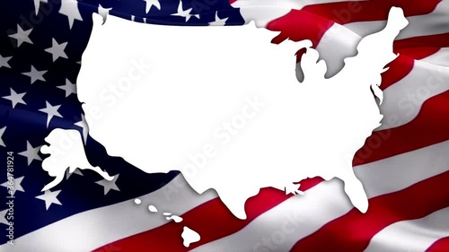 United States of America map waving flag video gradient background. Waving Flag United States Of America map. USA map flag for Independence Day, 4th of july US American Flag Waving 1080p Full HD foota photo