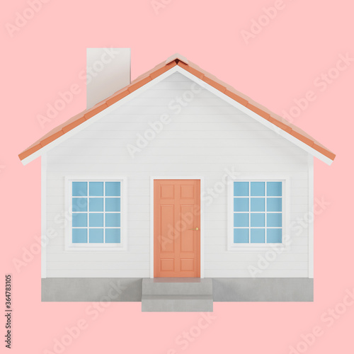 White house with red tiles icon. 3D illustration. © artemp1