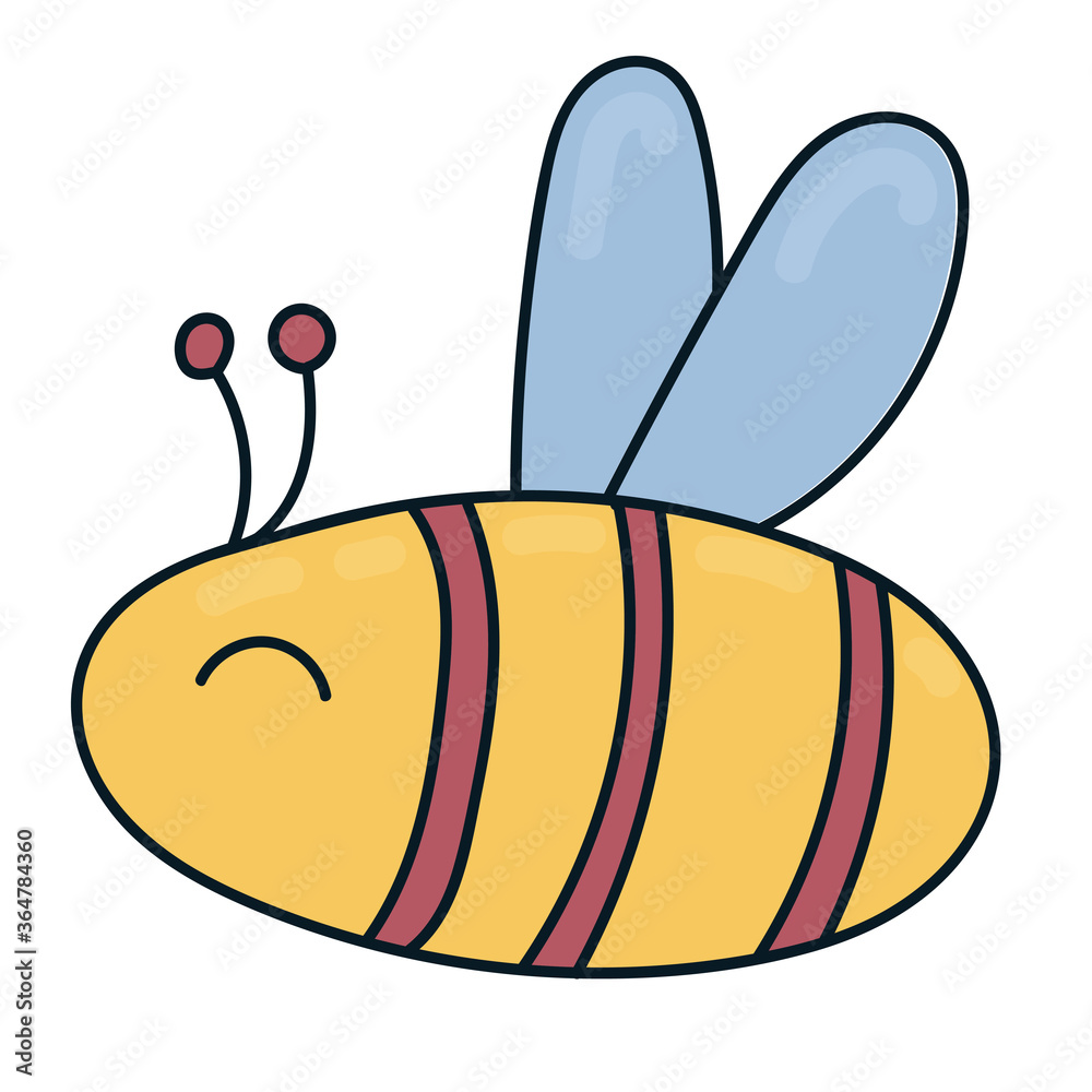 striped yellow-red bee with wings, insect, doodle vector illustration striped yellow-red bee with wings, insect, doodle vector illustration