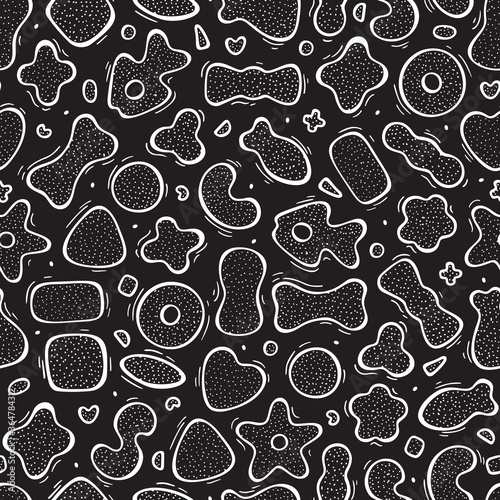 Pet Shop Vector background. Dry Pet Food Seamless pattern. Hand drawn doodle Dog Food or Cat food 