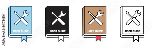 User guide book icon set in line style. manual user book vector icon for web design isolated on white background