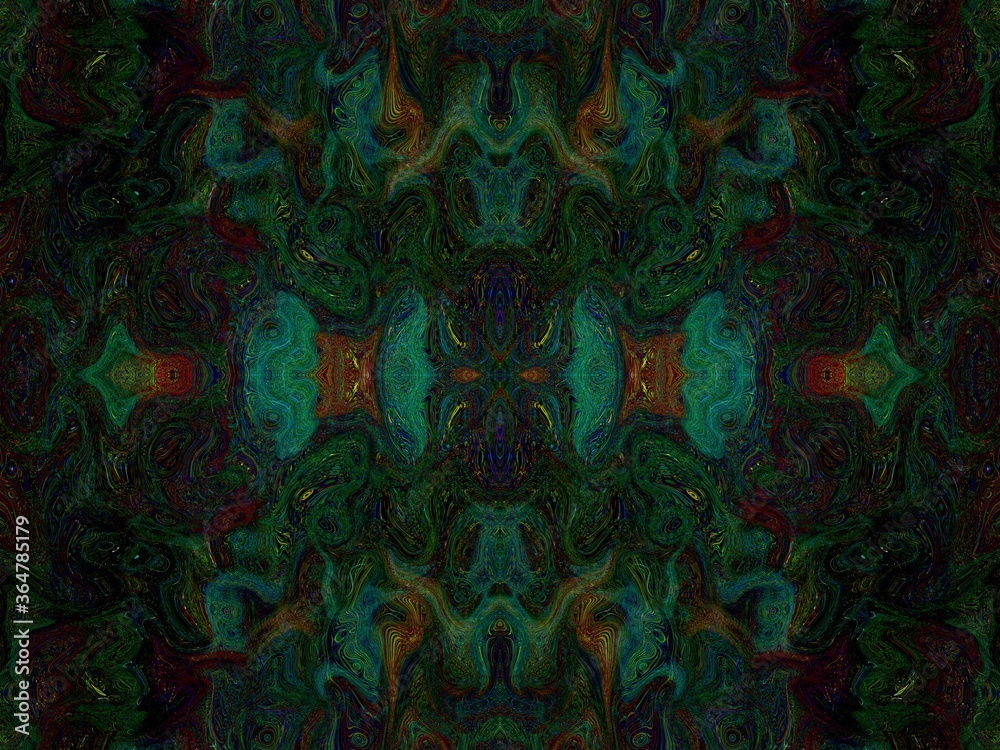 Minimalistic 3d abstract background peacock flame animal faces, masks, kaleidoscope, psychology test. For cards, decor and decoration