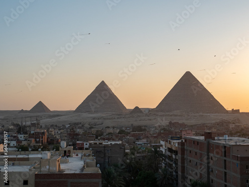View of the pyramids in the middle of giza city