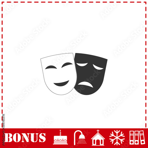 Comedy and tragedy theatrical masks icon flat
