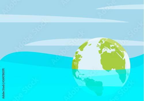Planeta tierra ahogándose en el mar.